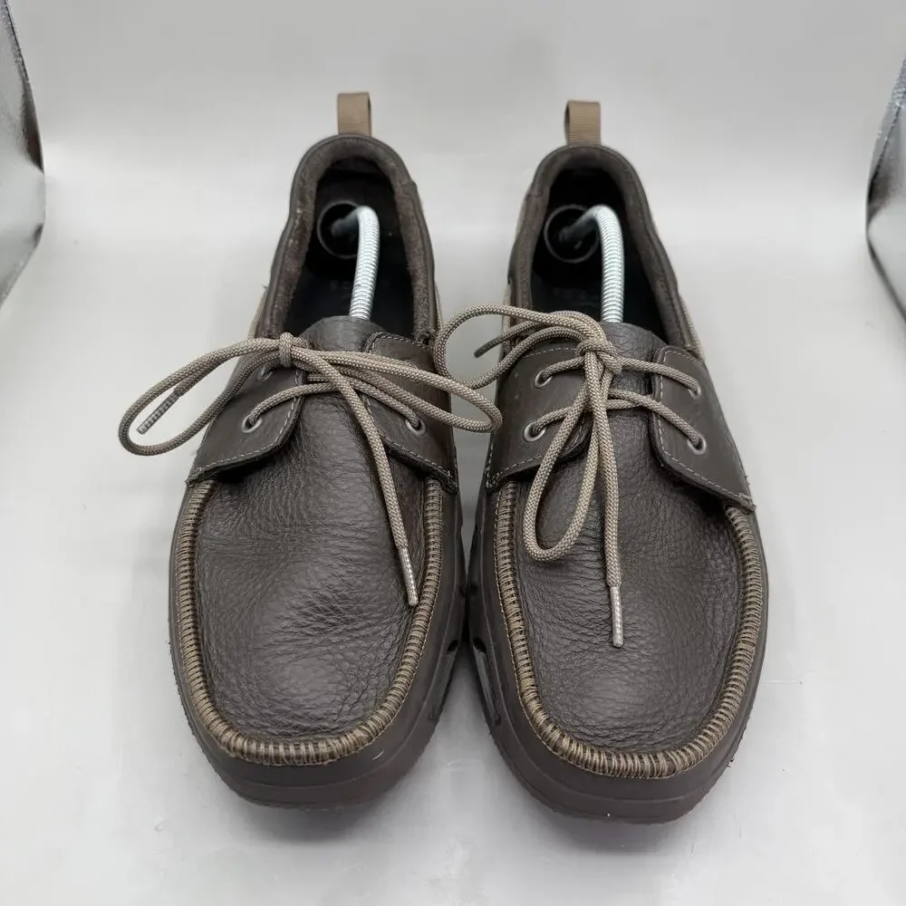 Crocs Cove Sport Boat Shoes Mens Size 12 Brown Leather Lace Up 12027 Casual